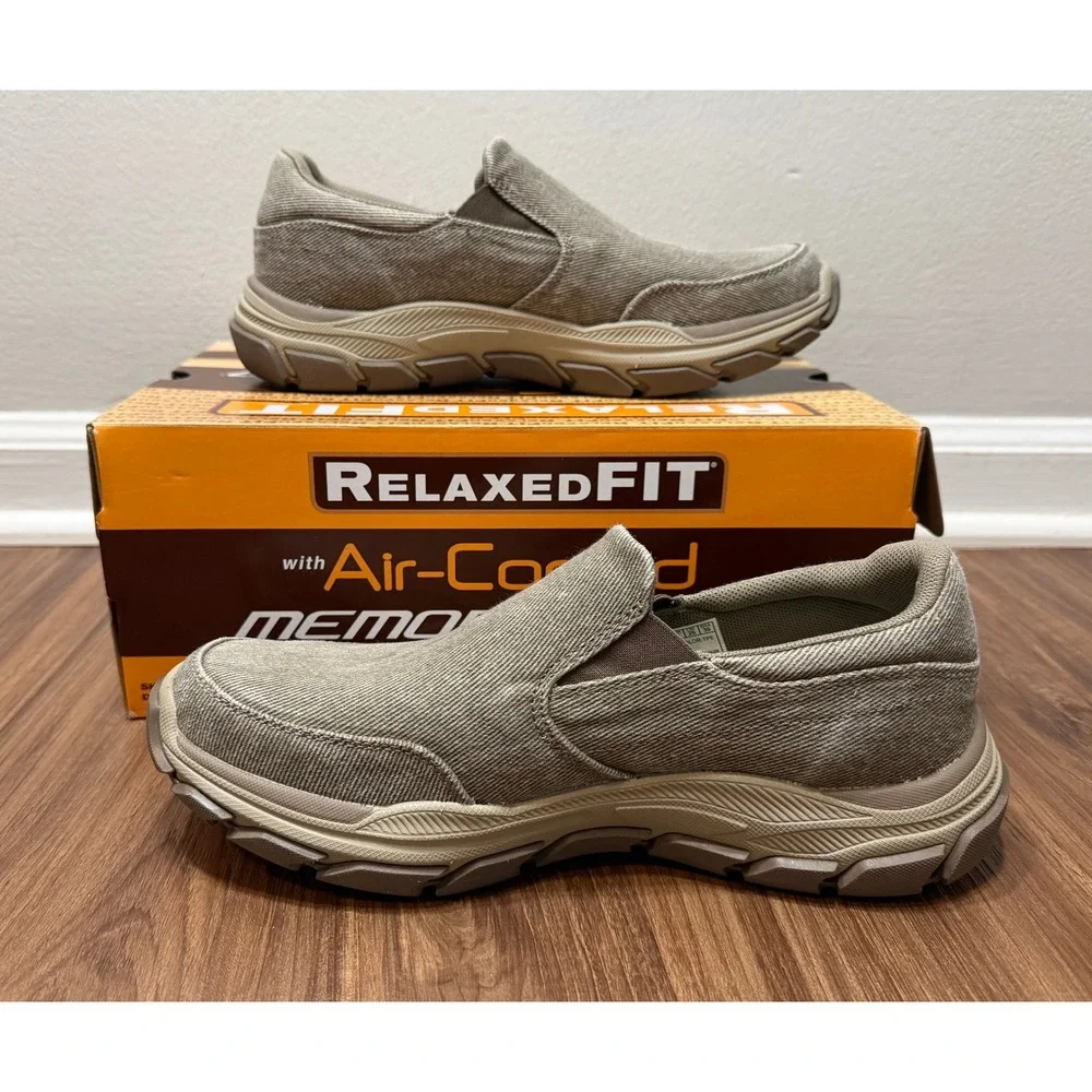 Skechers Relaxed Fit Respected Fallston Taupe Slip On Shoes (204387) Mens Sz 8